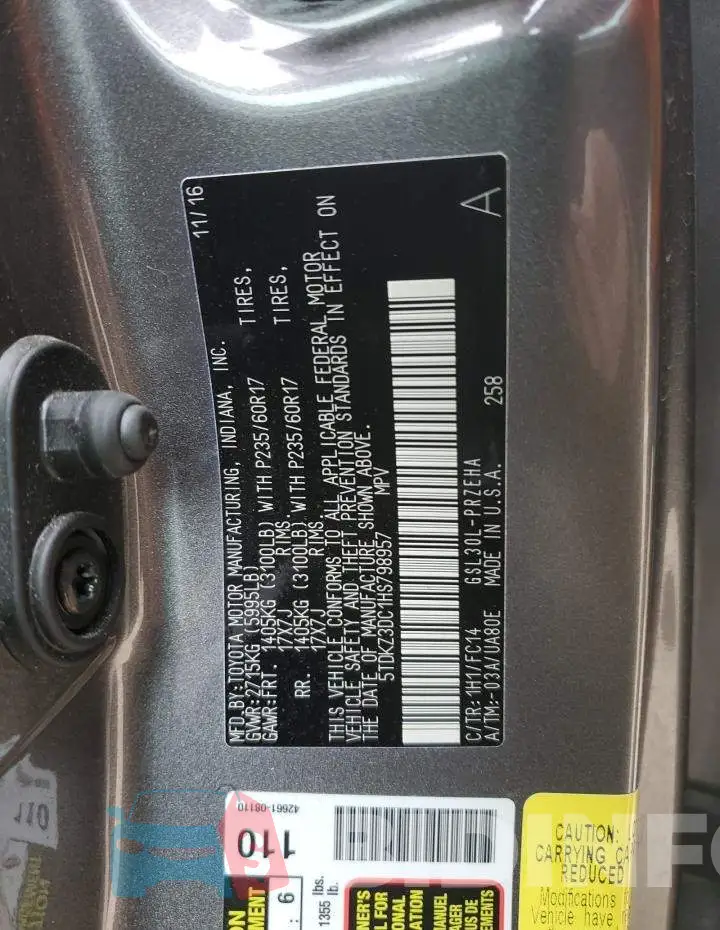 5TDKZ3DC1HS798957 Photo# 14