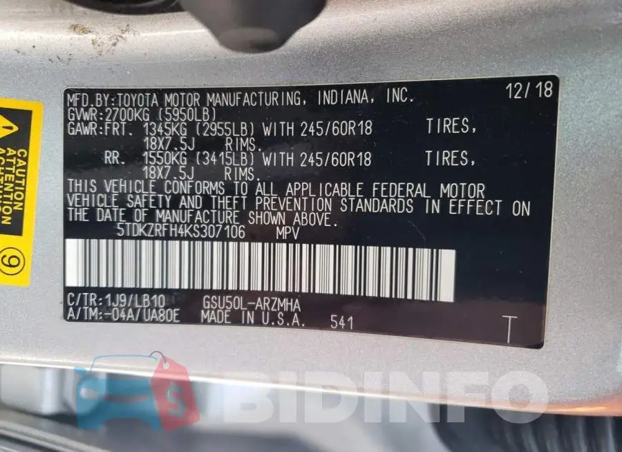 5TDKZRFH4KS307106 Photo# 14