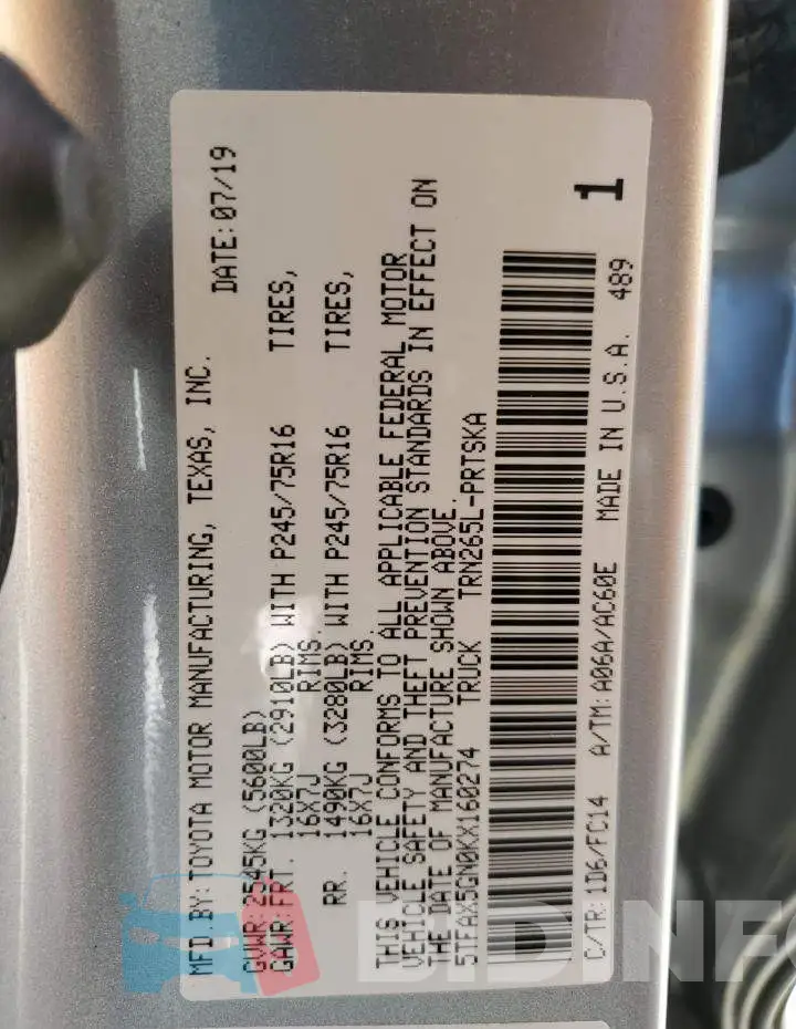 5TFAX5GN0KX160274 Photo# 12