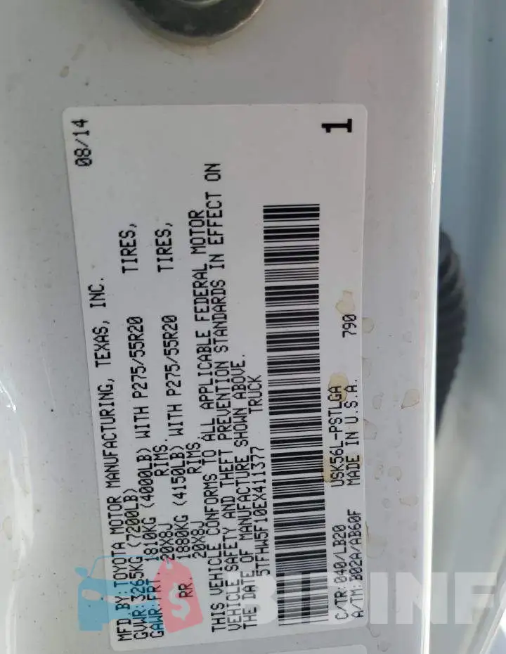 5TFHW5F10EX411377 Photo# 12