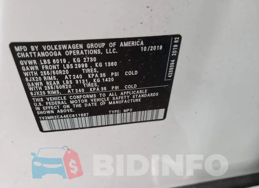 1V2MR2CA4KC611897 Photo# 13