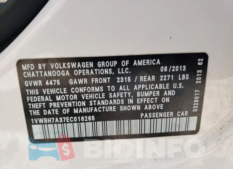 1VWBH7A37EC016265 Photo# 13