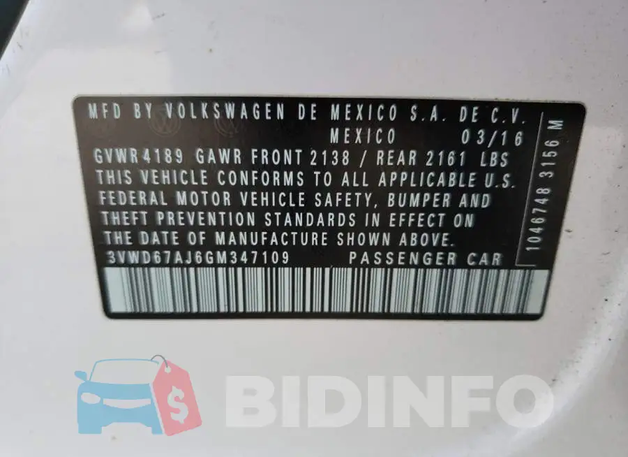 3VWD67AJ6GM347109 Photo# 13