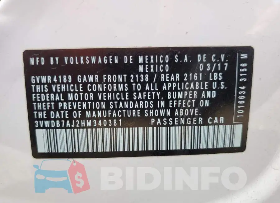 3VWDB7AJ2HM340381 Photo# 12