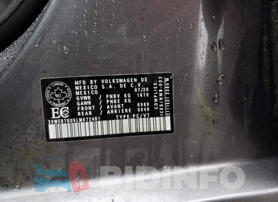 3VWEB7BU5LM072481 Photo# 12