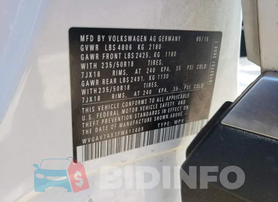 WVGAV7AX3FW611409 Photo# 12
