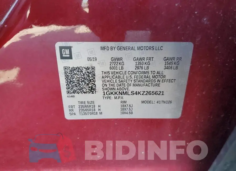 1GKKNMLS4KZ265621 Photo# 12