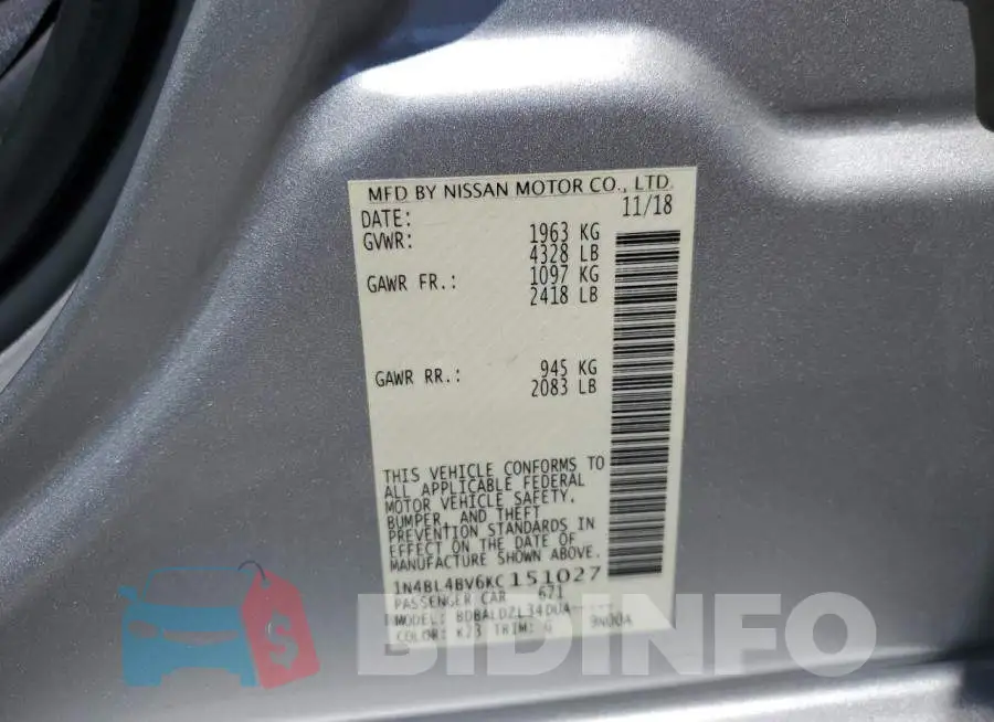 1N4BL4BV6KC151027 Photo# 13
