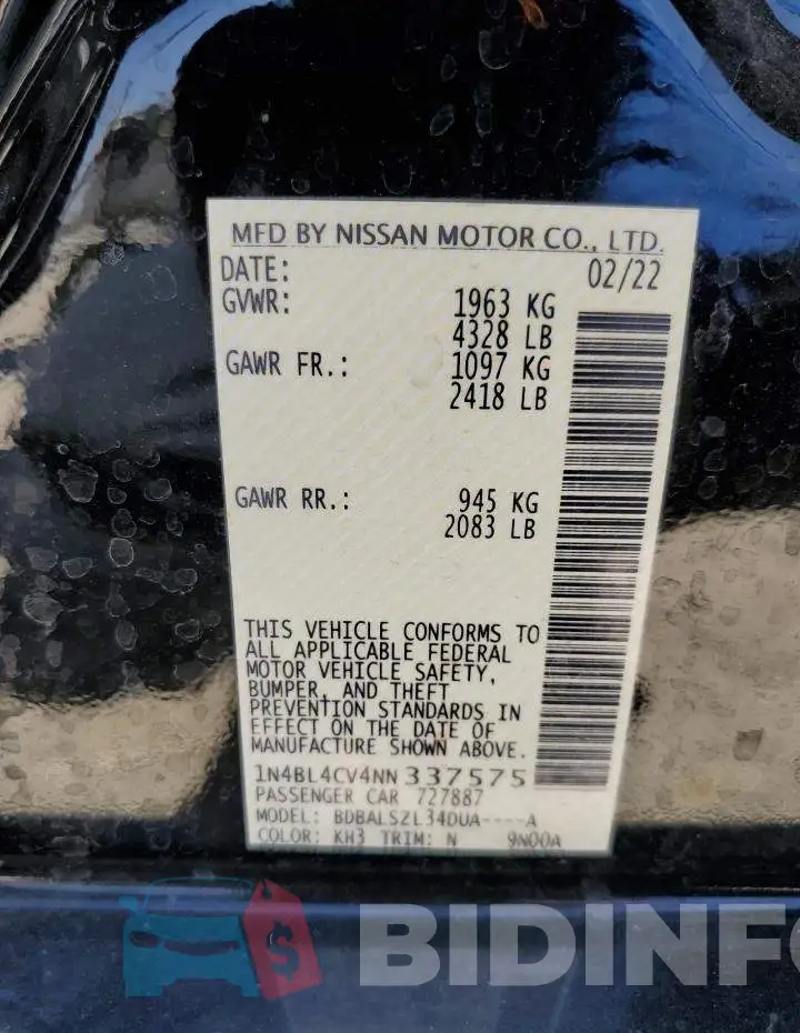 1N4BL4CV4NN337575 Photo# 12