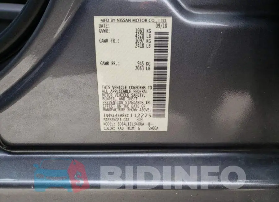 1N4BL4EV8KC112225 Photo# 12