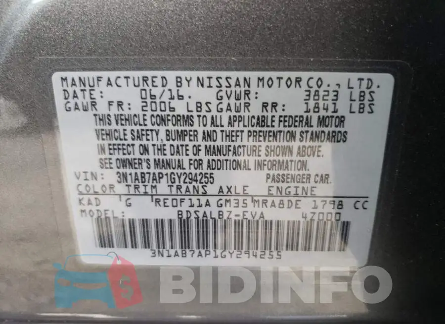 3N1AB7AP1GY294255 Photo# 13