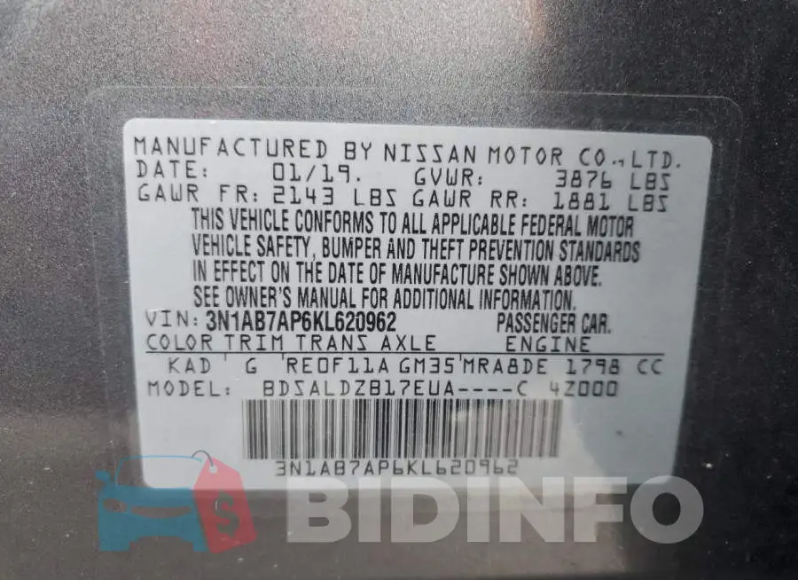 3N1AB7AP6KL620962 Photo# 13