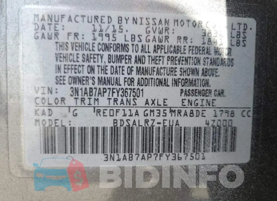 3N1AB7AP7FY367501 Photo# 12
