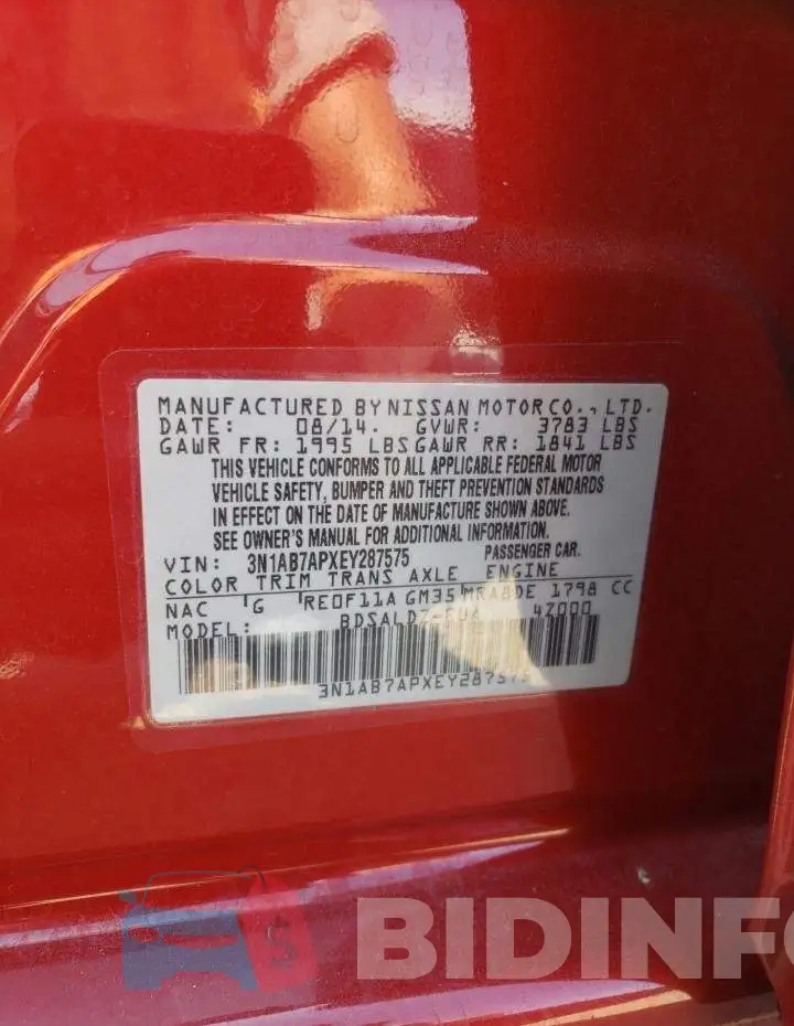 3N1AB7APXEY287575 Photo# 12