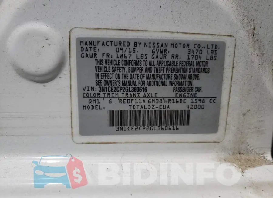 3N1CE2CP2GL360616 Photo# 13