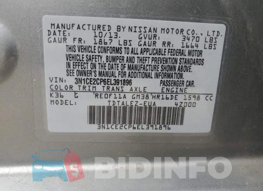 3N1CE2CP6EL391896 Photo# 12
