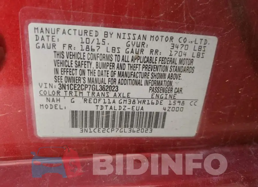 3N1CE2CP7GL362023 Photo# 12