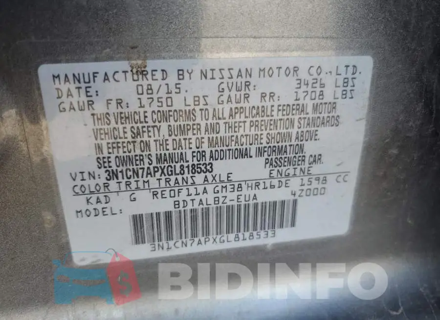 3N1CN7APXGL818533 Photo# 12