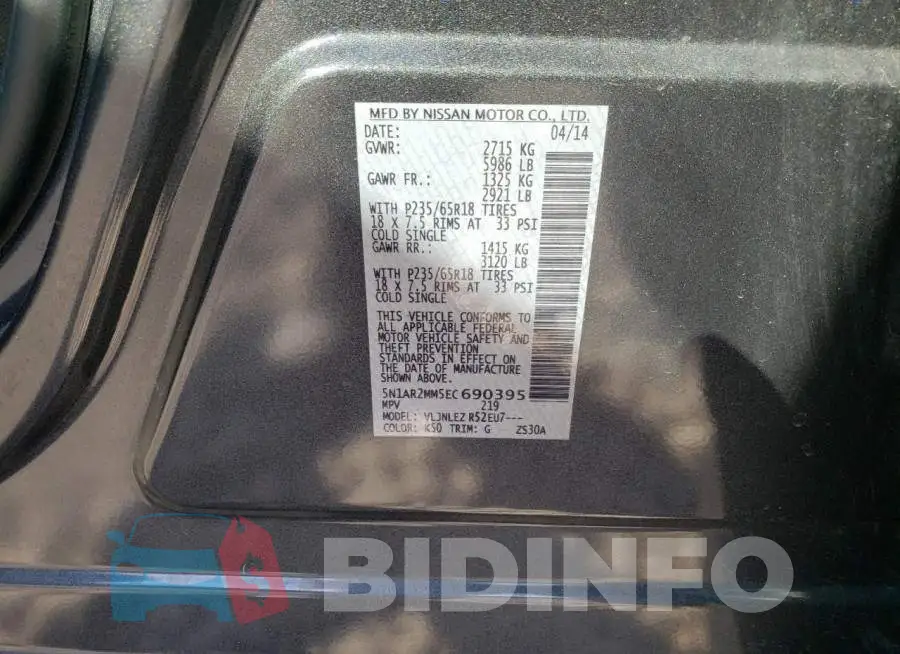 5N1AR2MM5EC690395 Photo# 14