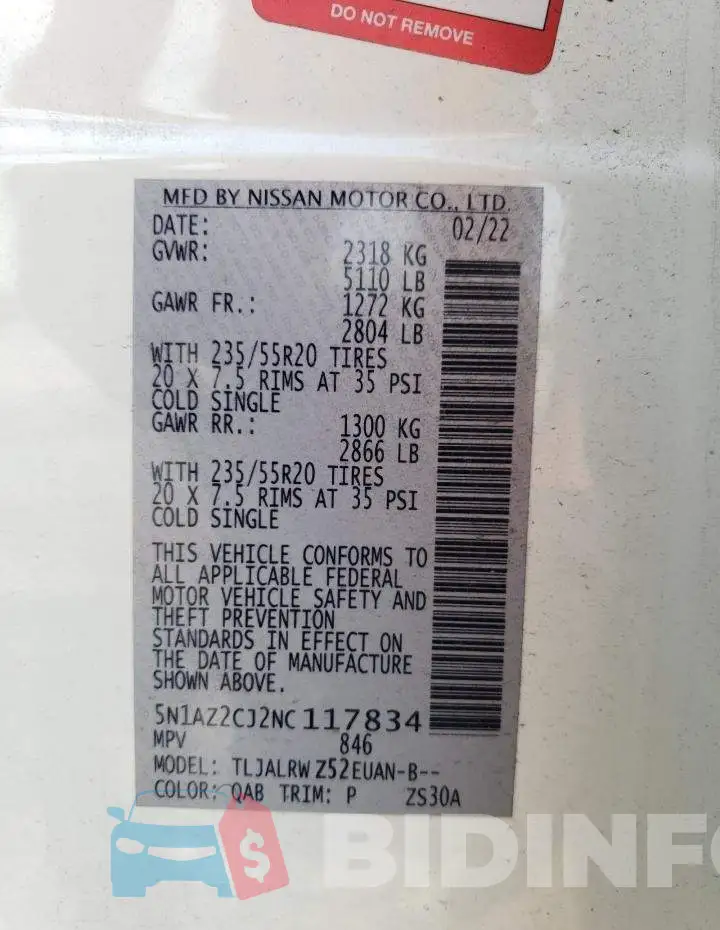 5N1AZ2CJ2NC117834 Photo# 14