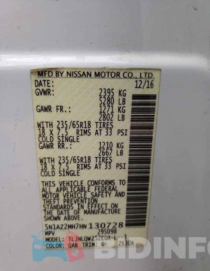5N1AZ2MH7HN130728 Photo# 13
