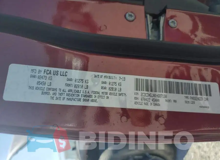2C3CDXGJXKH687130 Photo# 13