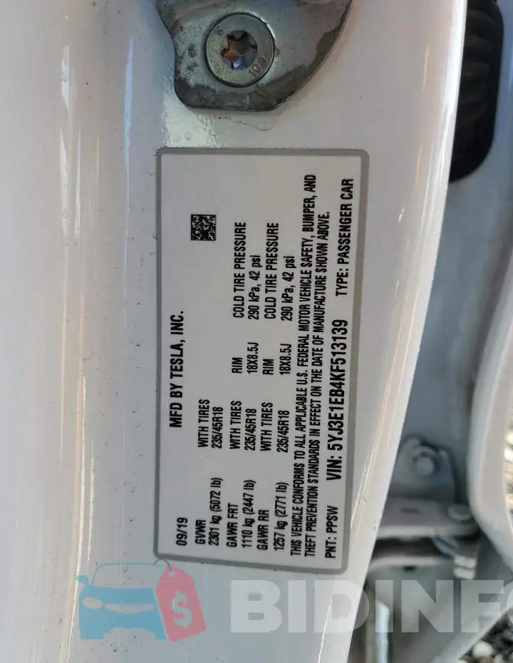 5YJ3E1EB4KF513139 Photo# 13