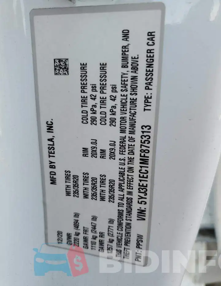 5YJ3E1EC1MF875313 Photo# 12