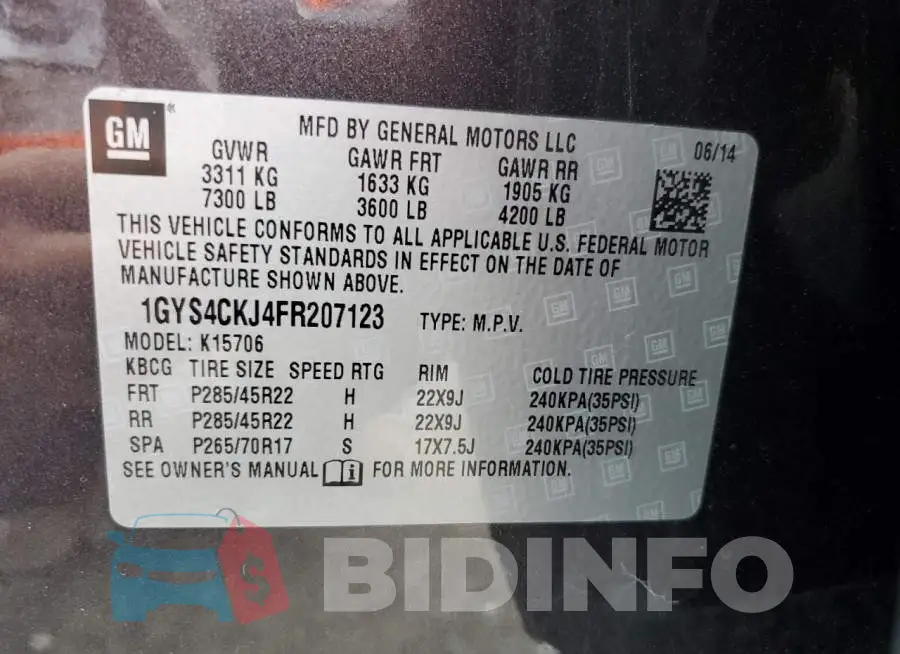 1GYS4CKJ4FR207123 Photo# 13
