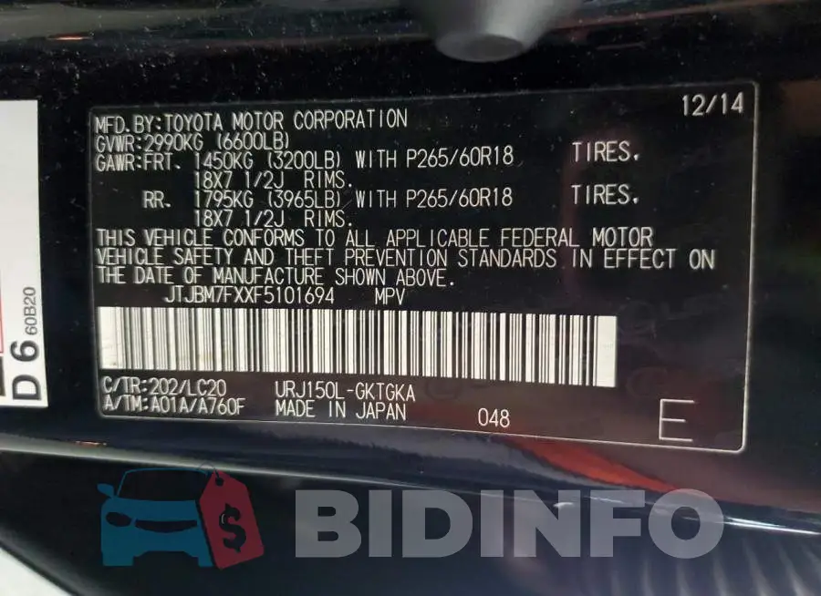 JTJBM7FXXF5101694 Photo# 13