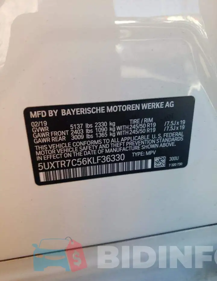5UXTR7C56KLF36330 Photo# 13