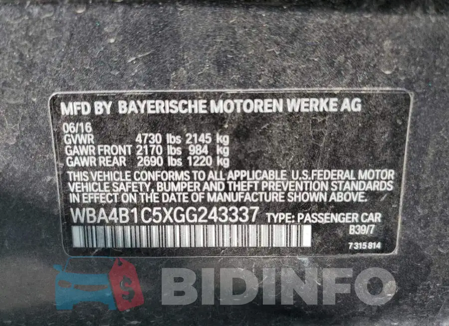 WBA4B1C5XGG243337 Photo# 12