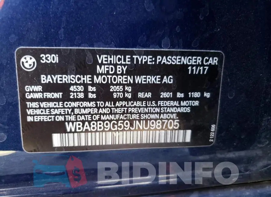 WBA8B9G59JNU98705 Photo# 12