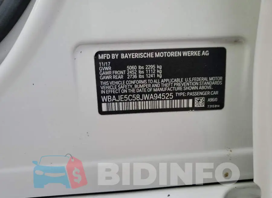 WBAJE5C58JWA94525 Photo# 12