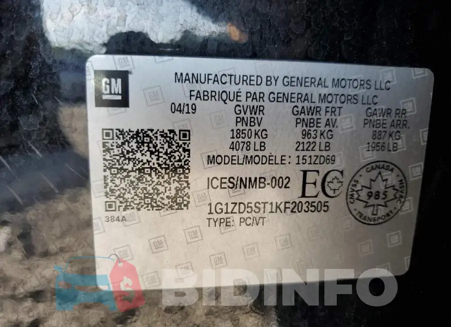 1G1ZD5ST1KF203505 Photo# 13