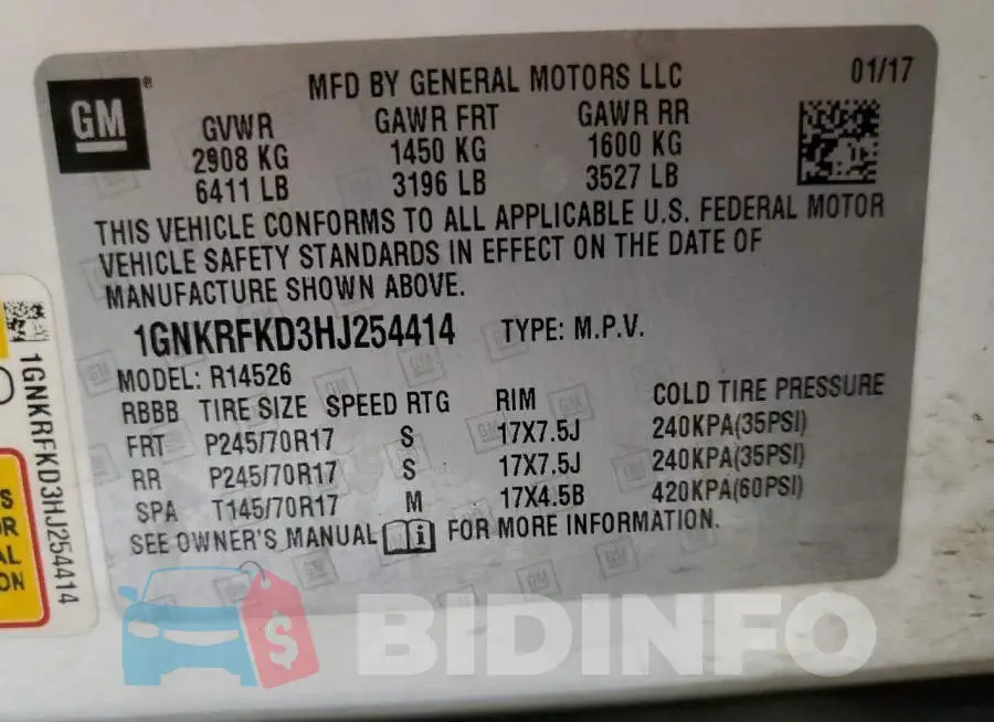 1GNKRFKD3HJ254414 Photo# 13