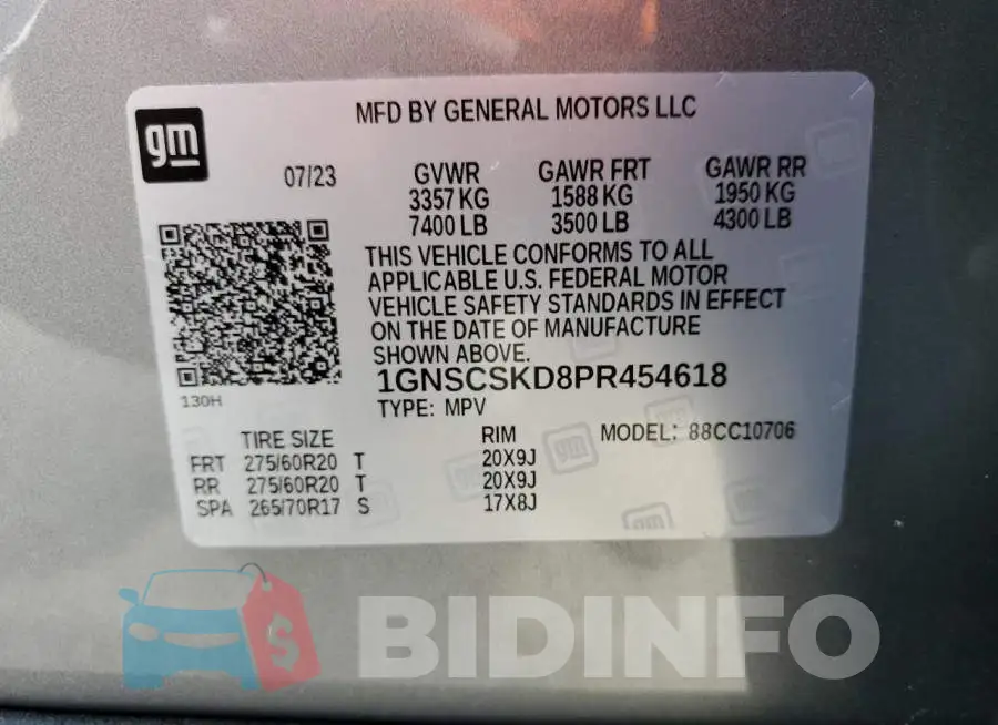 1GNSCSKD8PR454618 Photo# 13