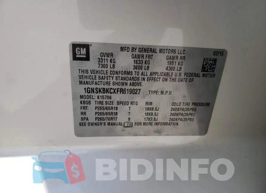 1GNSKBKCXFR619027 Photo# 13