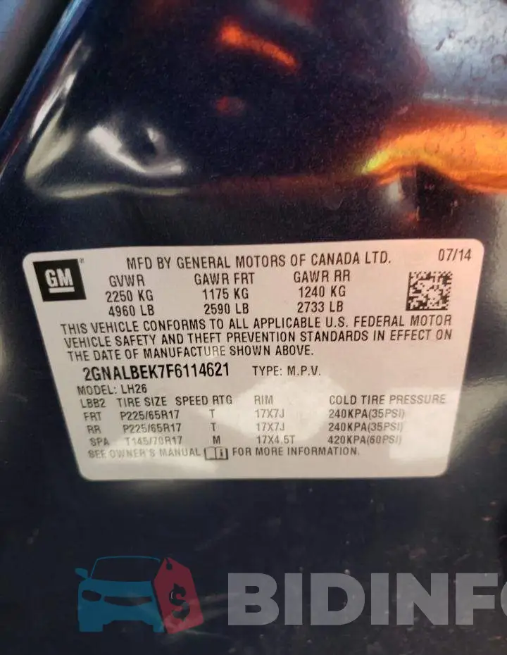 2GNALBEK7F6114621 Photo# 12