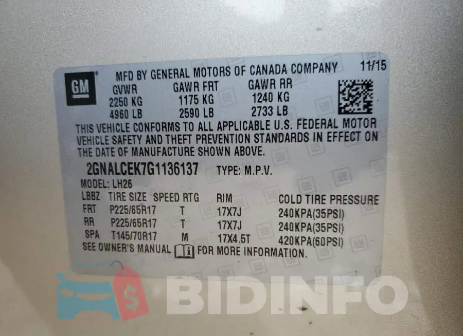 2GNALCEK7G1136137 Photo# 13