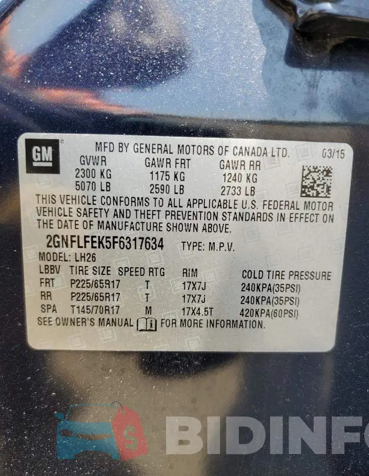 2GNFLFEK5F6317634 Photo# 13