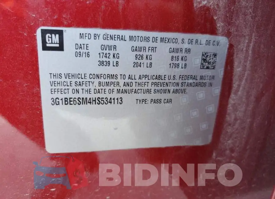 3G1BE6SM4HS534113 Photo# 12