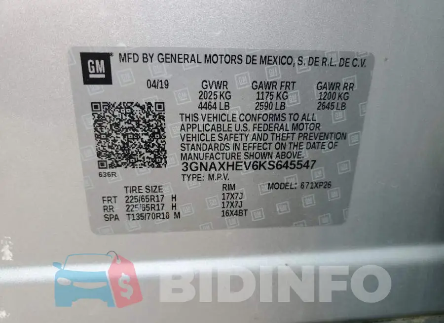 3GNAXHEV6KS645547 Photo# 13