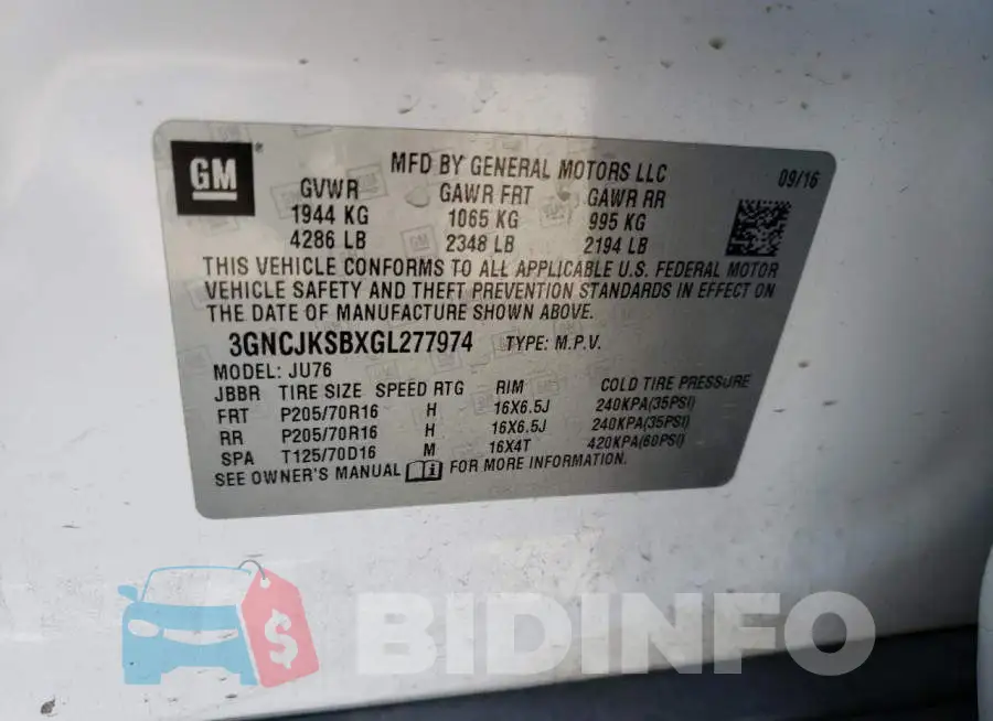 3GNCJKSBXGL277974 Photo# 12