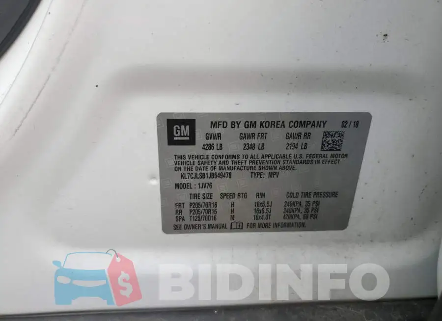 KL7CJLSB1JB649478 Photo# 13