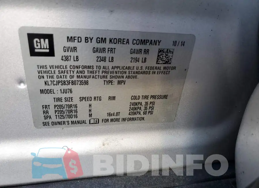 KL7CJPSB3FB073598 Photo# 12