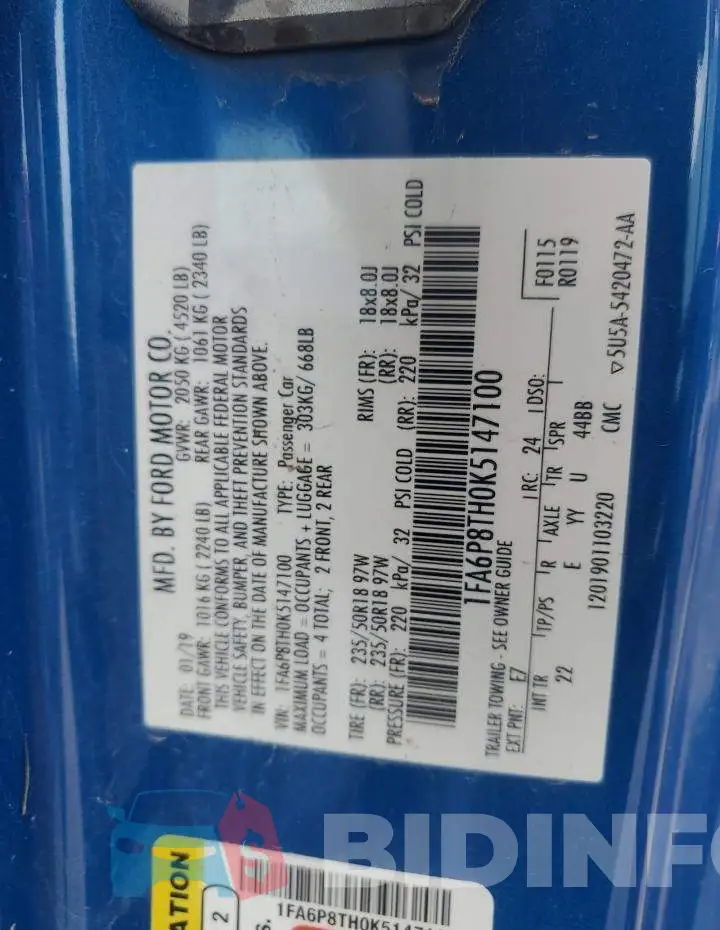 1FA6P8TH0K5147100 Photo# 12