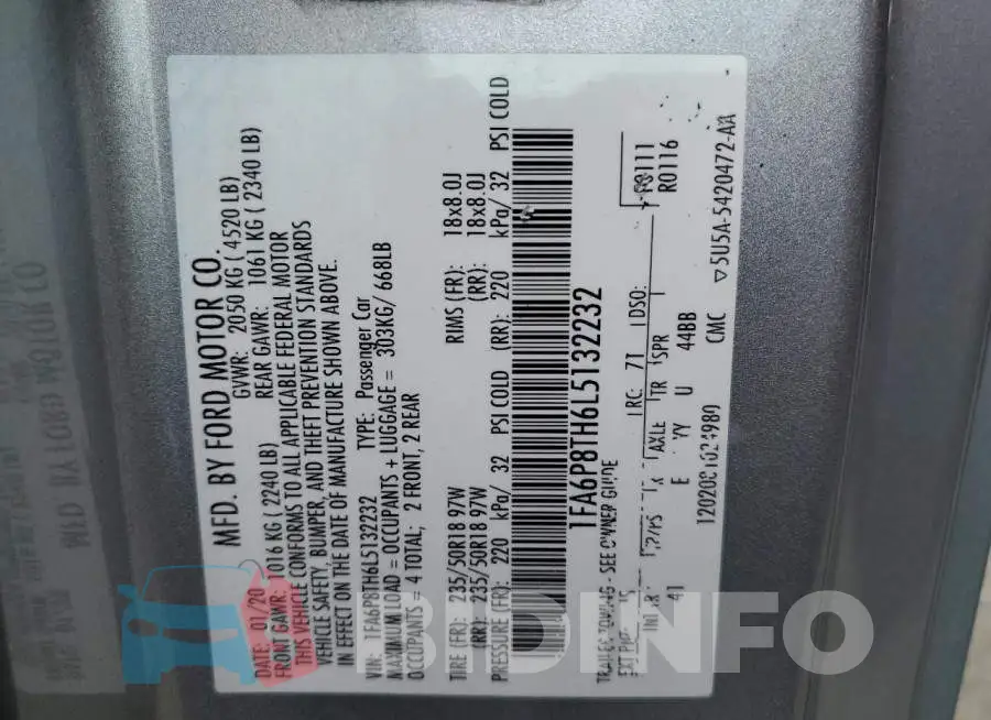 1FA6P8TH6L5132232 Photo# 13