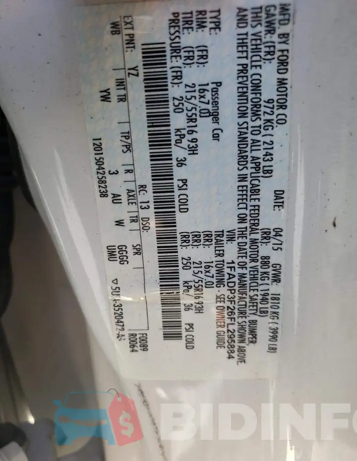 1FADP3F26FL295884 Photo# 13