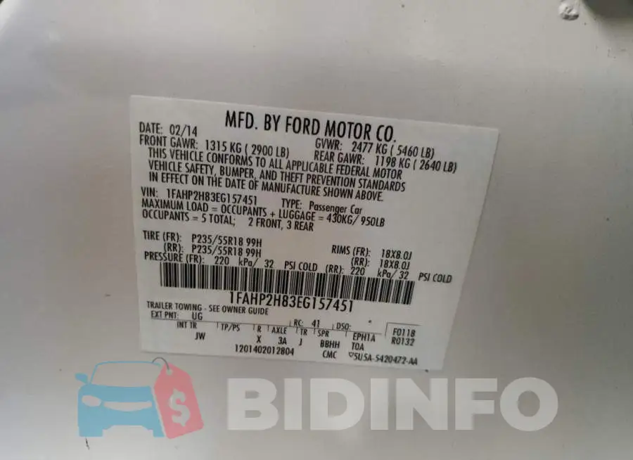 1FAHP2H83EG157451 Photo# 13
